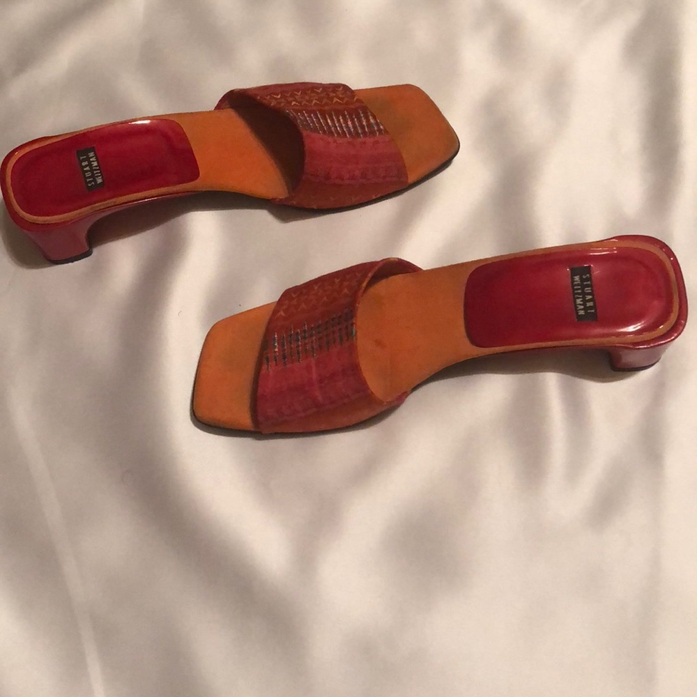 Stuart Weitzman Open Toe Kitten Multi Colored - image 3